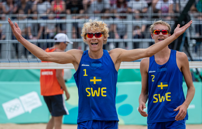 Olympiska mästarna  David Åhman (IKSU) och Jonatan Hellvig (Lidingö SK). Foto: OIS/IOC