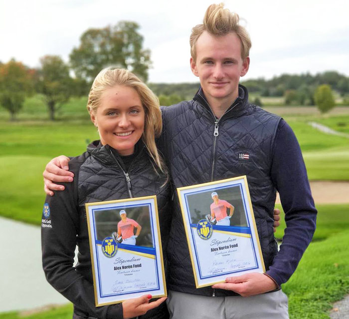 Sara Ericsson från Lidingö GK och Rasmus Hjelm från Ljunghusens GK vann JMI-finalen. Foto: Junior Masters Invitational