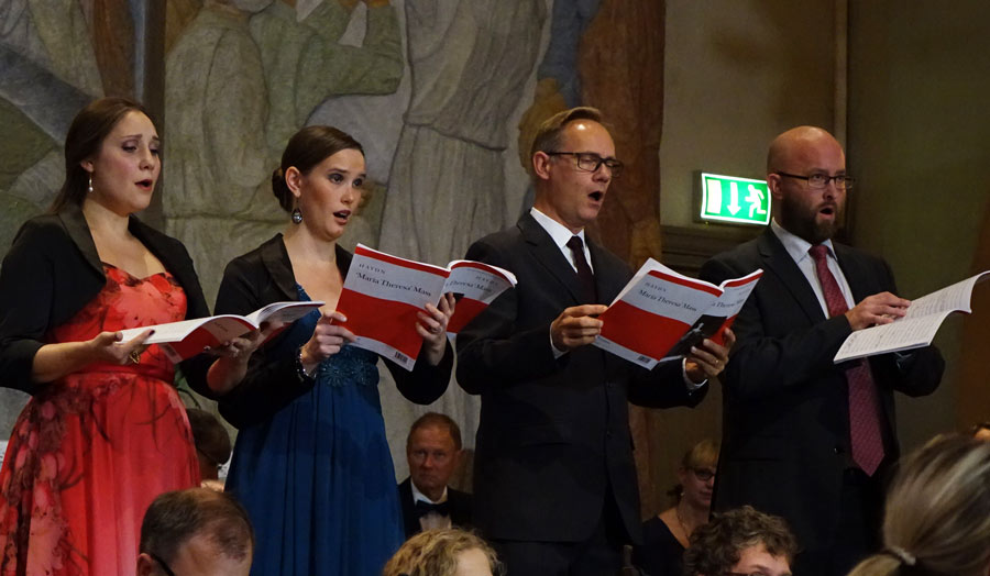De fyra solisterna fr.v. Alexandra Büchel, sopran, Hedda Hasselström, alt, Carl Unander-Scharin, tenor och Johan Wållberg, bas.