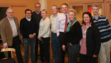 Fr.v. Pär Svensson (ek lärare) , Anders Odéen (rådgivare), Roland Rothman (rådgivare), Cristina Erikson (rådgivare och näringslivschef Lidingö), Jan-Eric Österström (rådgivare), Bernt Carlsson (rådgivare), Elisabeth von Sydow (rådgivare), Anne Alsén (ek lärare)  och Ulf Sandström (ek lärare). Foto: Anders Nordén